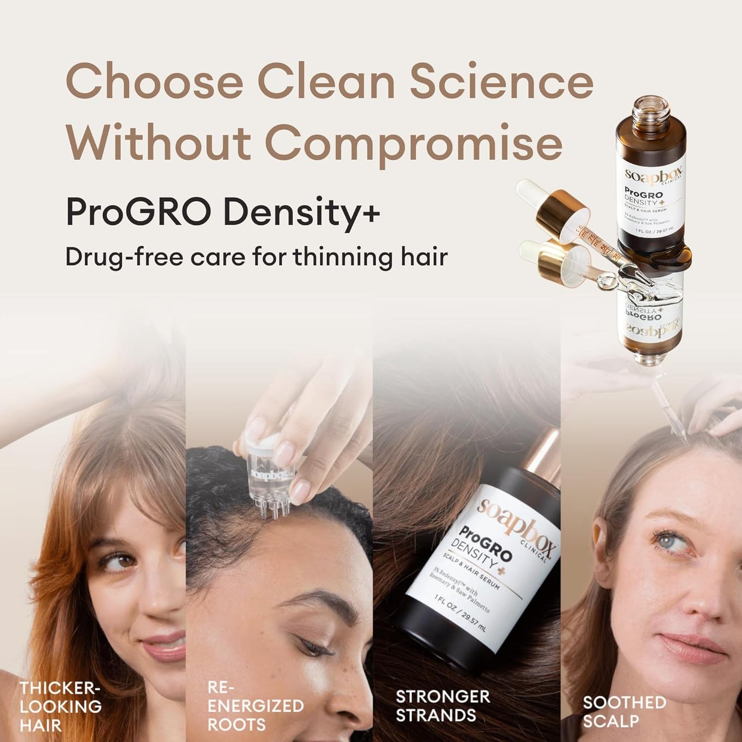 Soapbox ProGRO Density+ Scalp & Hair Growth Serum - Clinically-Tested Formula with 3% Redensyl & Caffeine | 1 oz Supply