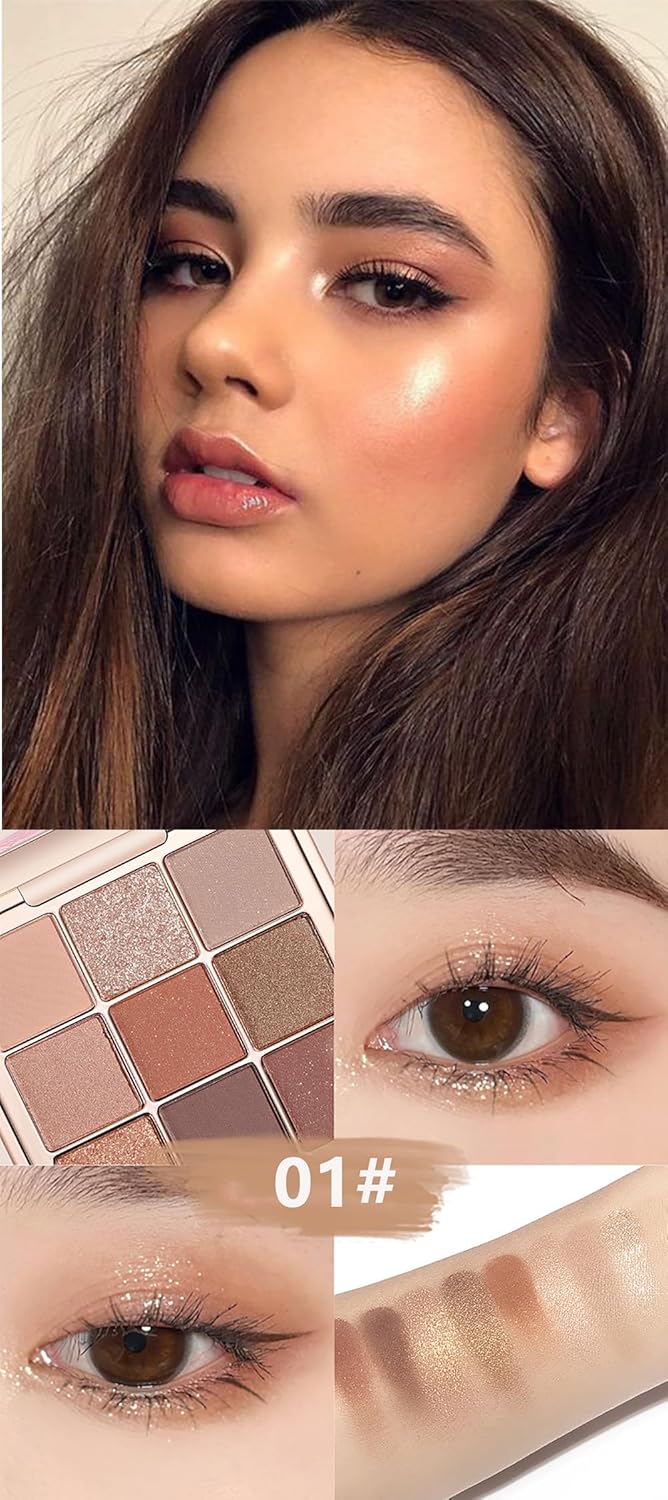 Skiennix Eyeshadow Palette - 9 Colors Matte, Shimmer & Glitter | Highly Pigmented, Waterproof Makeup