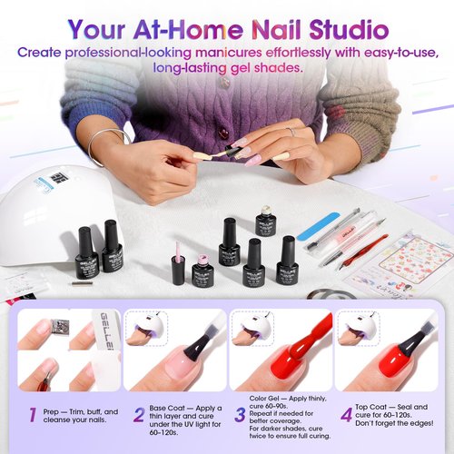 GELLEN Gel Nail Polish Kit with U V Light, 71pcs Gel Nail Kit 32 Colors All Seasons, Base & Top Coats (Glossy/Matte/Glitter/Cat Eye), Professional Home Salon Manicure Kit for Women & Beginners