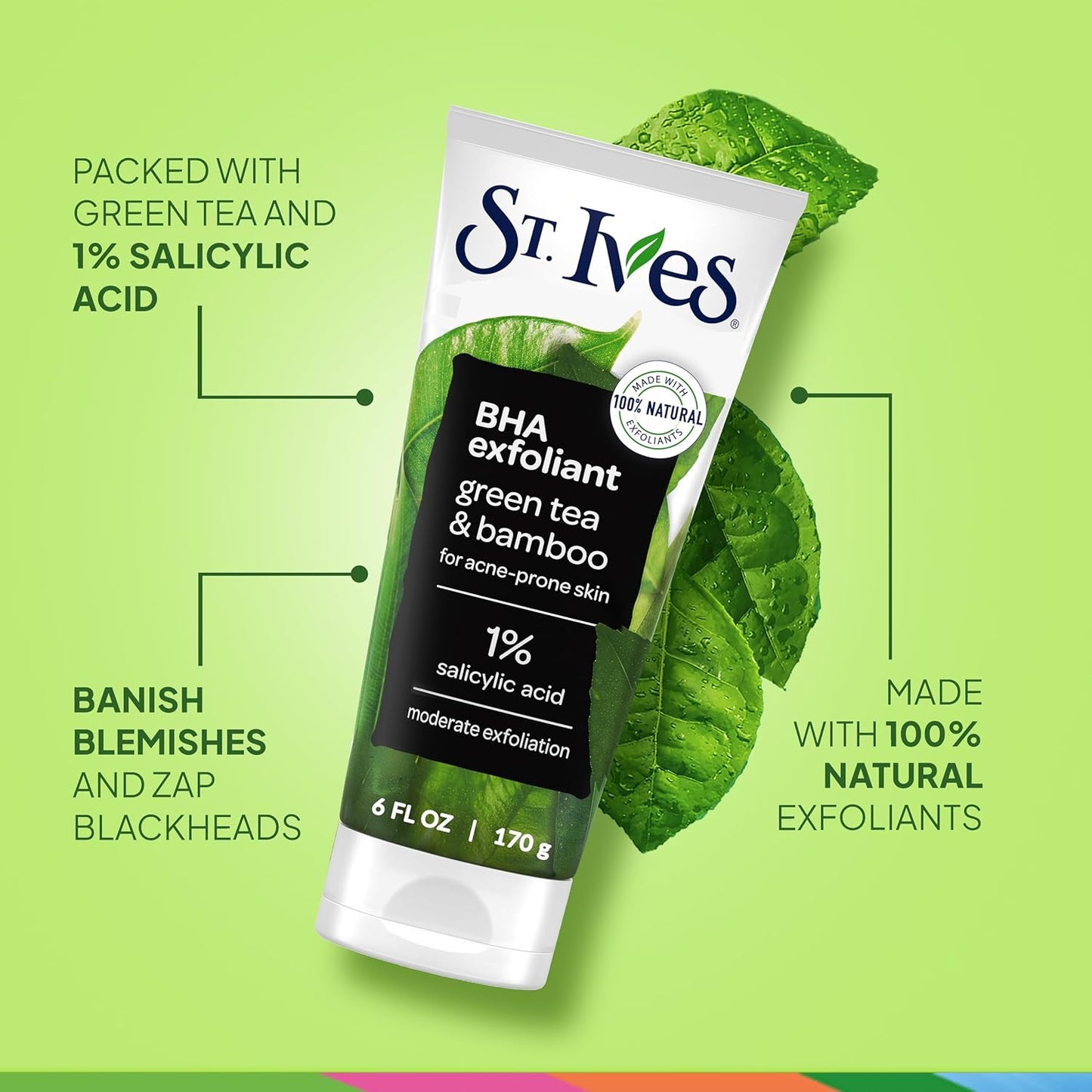 St. Ives Blackhead Clearing Face Scrub - Unclogs Pores & Clears Blackheads | Green Tea & Bamboo, 6 oz