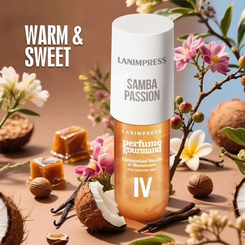 Regine Switzerland Hair Mist & Body Spray - Amber Gourmet Perfume, Travel Size 3 FL OZ | Sweet Scent with Macadamia, Caramel & Coconut Notes
