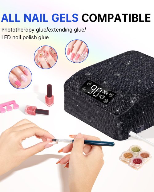 CHRISTINE SHELLY UV LED Nail Lamp 96W Nail Dryer Sparkly Gel Polish Light 4 Timer Setting Professional Quick Dry Curing Lamp with Display Auto Sensor for Salon & Home, Black