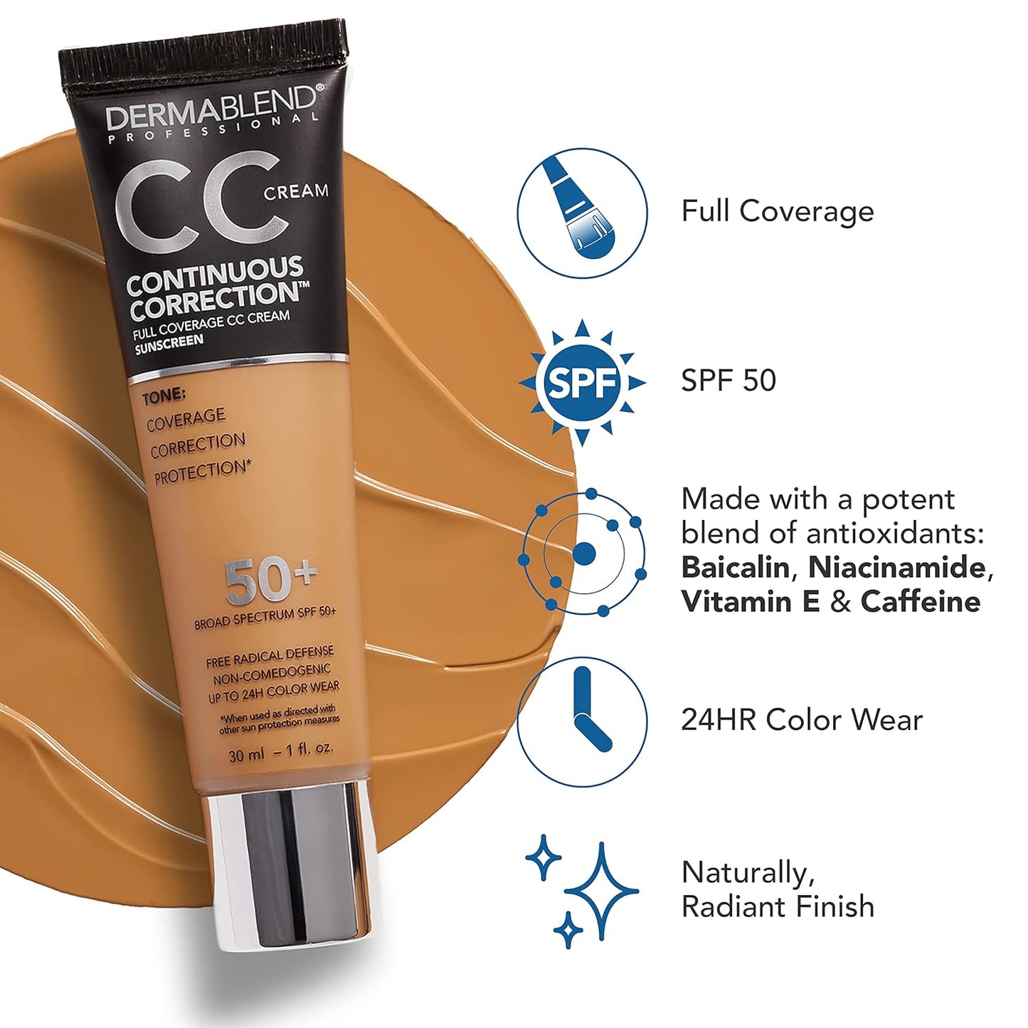 Dermablend CC Cream Foundation - Full Coverage Tone-Evening Makeup with SPF 50+, Oil-Free Formula