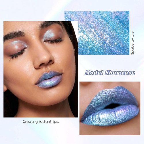 HOSAILY Blue Glitter Lip Gloss - Long-Lasting Iridescent Diamond Shimmer | Waterproof Sparkly Makeup