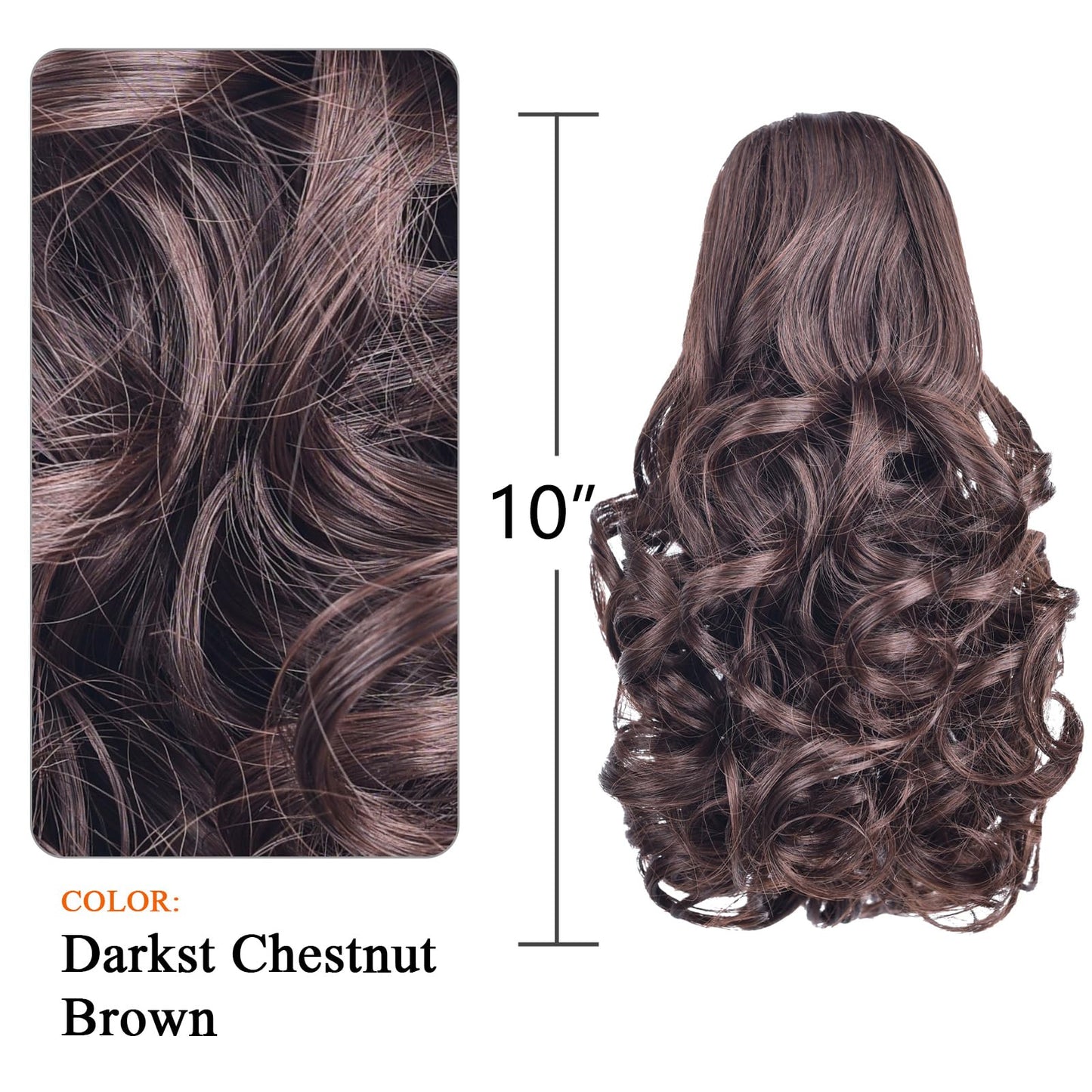 HSPCYGG Chestnut Brown Ponytail Clip Claw Pony tails Extension Wavy 10" 3.5 OZ Synthetic Like Real Hair Fake Hairpieces Women Yaki Fluffy¬ Tangled