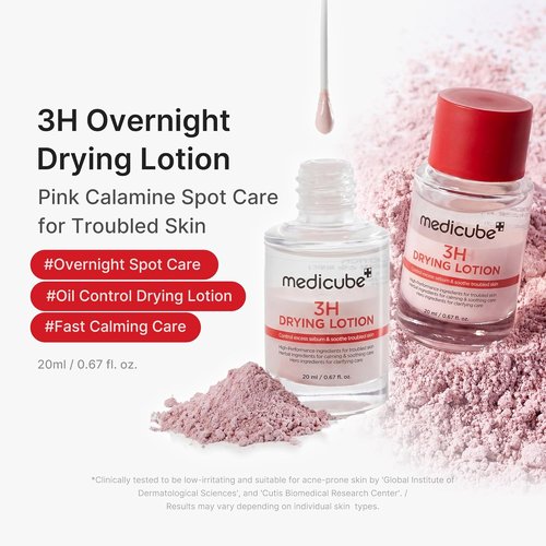 Medicube 3H Overnight Drying Lotion - Targeted Spot Treatment for Oily Skin | Calming Formula with Calamine & Tea Tree | 20ml, 0.67 fl. oz.