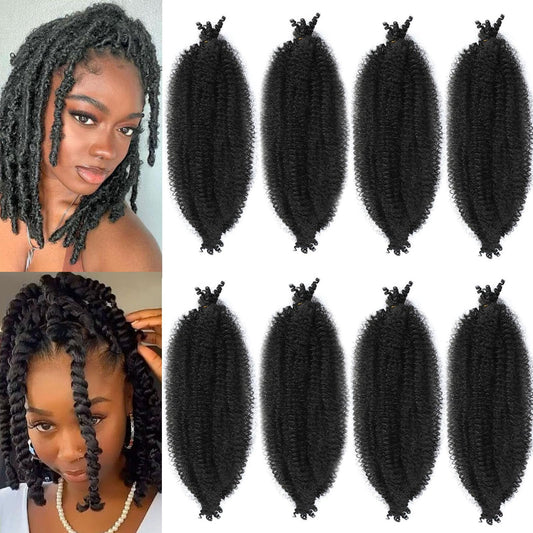 8 Packs Springy Afro Twist Hair 10 inch Pre-Separated Kinky Marley Twist Braiding Hair Soft Synthetic Crochet for Distressed Faux Locs Spring Twist Hair Extensions for Women (10 Inch (Pack of 8), 1B)