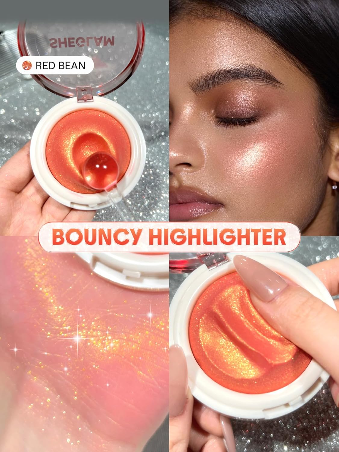 SheGlam Glowchi Bouncy Highlighter - Mochi-Like Formula for Long-Lasting Shimmer | Red Bean