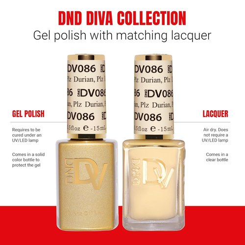 DND Gel Polish Set - Coquette Collection | UV/LED Gel & Air Dry Nail Lacquer Duo - 086 Durian, 0.5 Fl Oz