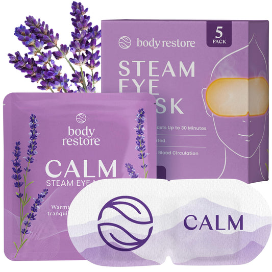Body Restore Self Heated Steam Eye Mask 5 Pack - Easter Basket Stuffers, Relaxation Gifts for Her and Him, Best Friend, Stye Eye Treatment, Disposable Heating Pad, Travel Essentials - Lavender