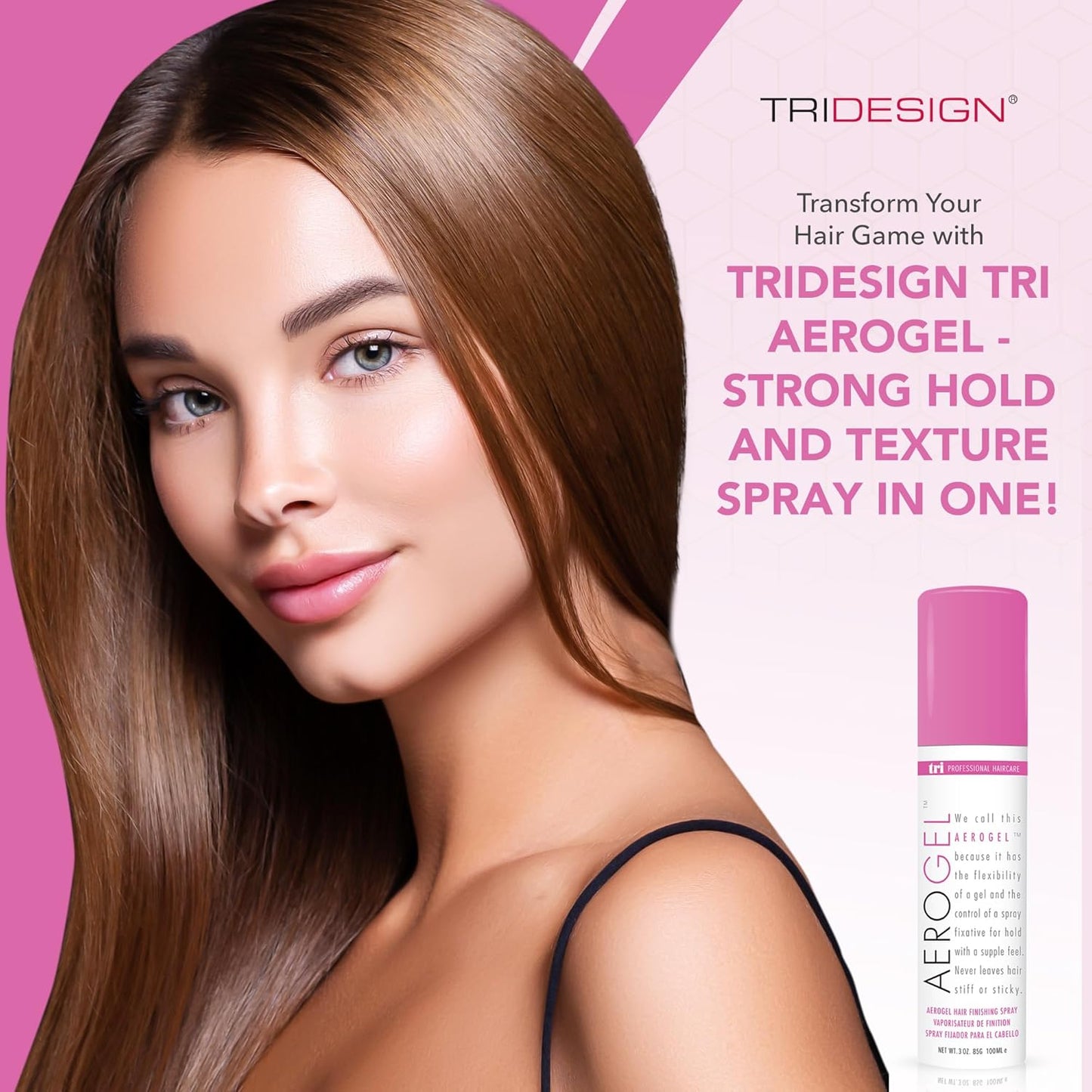 TRIDESIGN Aerogel Hairspray - Strong Hold Finishing Spray for Volumizing & Control | Travel Size Pack of 3 (3 Oz)