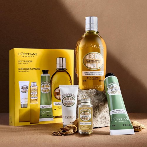 L'OCCITANE Almond Gift Set - Cleansing Shower Oil, Moisturizer & Hand Cream for Hydrated, Smooth Skin