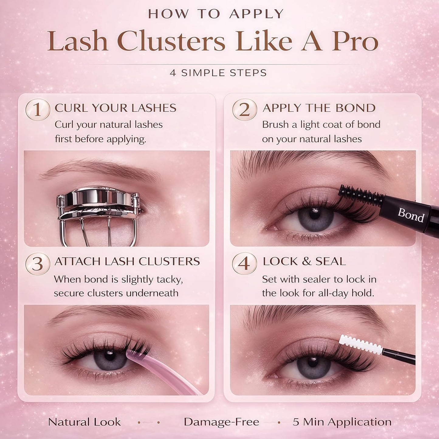 Skiennix Eyelash Clusters Kit - Fluffy Wispy Individual Lash Extensions with Bond Seal & Tweezers | 30D+40D, 9-16mm