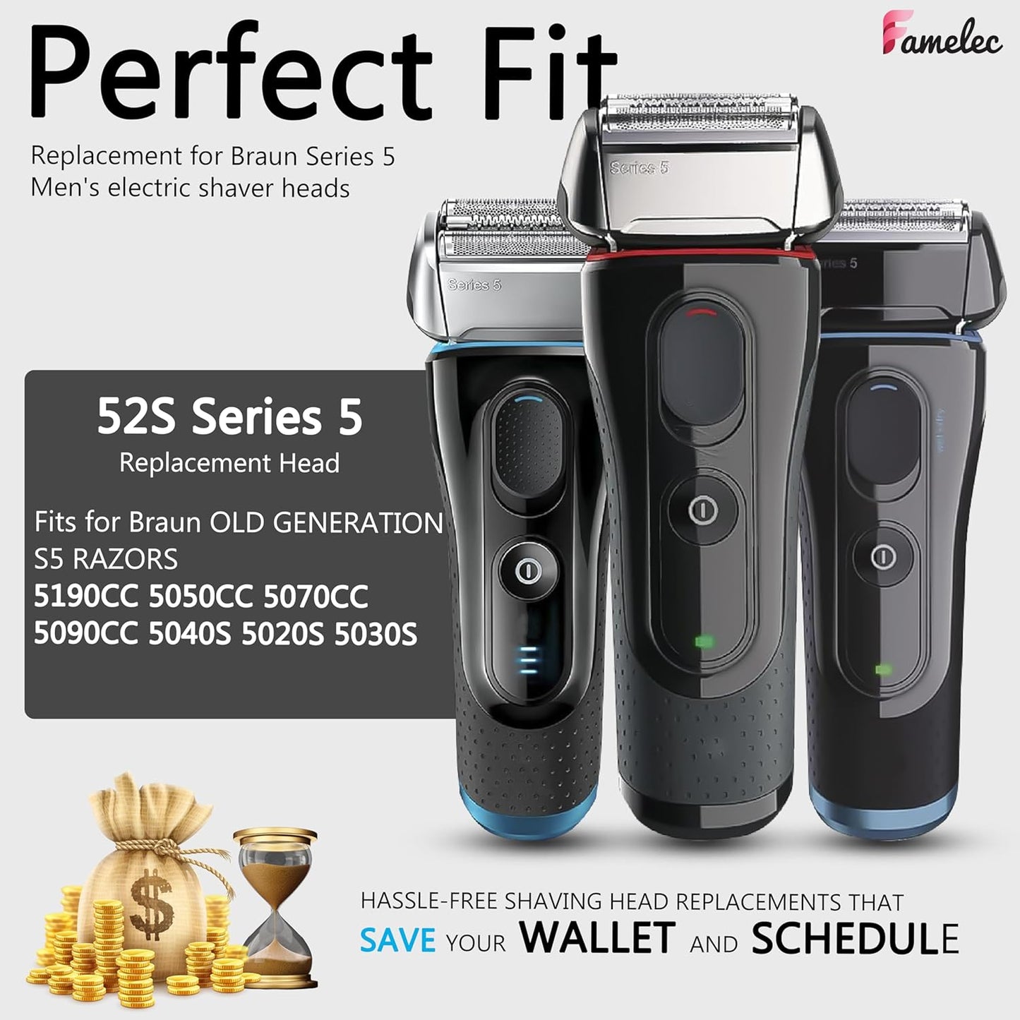 Braun Series 5 Replacement Head - 2 Pack Foil & Cutter for Old Generation Razors | Compatible with 5090, 5190cc, 5040, 5140s, 5030s, 5147s, 5145s, 5195cc, 5197cc