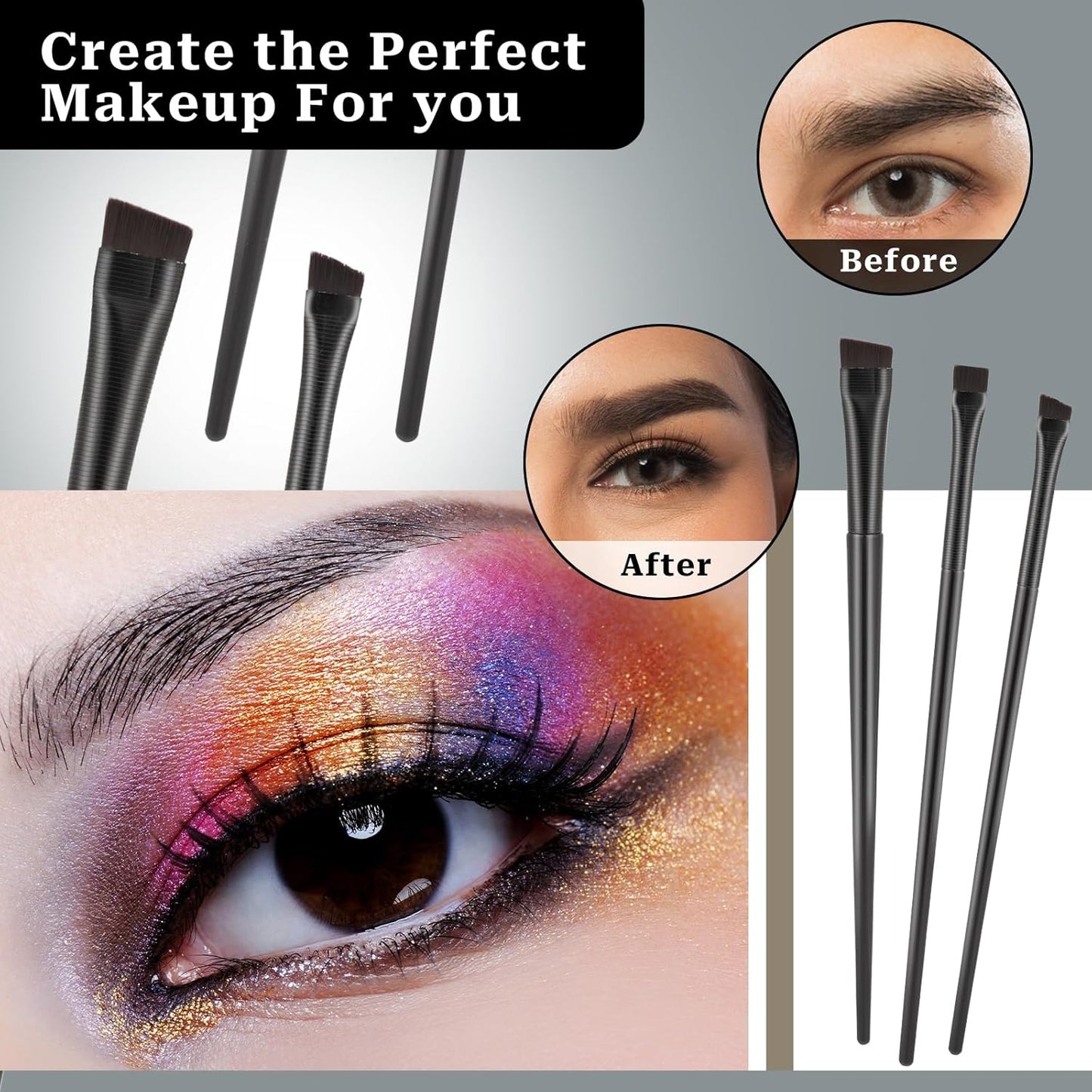 Skiennix 12 Pack Angled Eyeliner Brush Set - Ultra Thin Eyebrow Brushes for Precise Eye Makeup