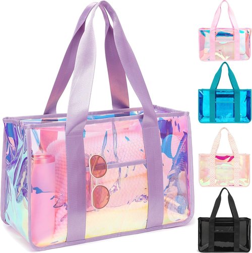 Fammart Iridescent Clear Beach Bag - Waterproof Jelly Tote for Women | Perfect for Pool & Vacation Essentials