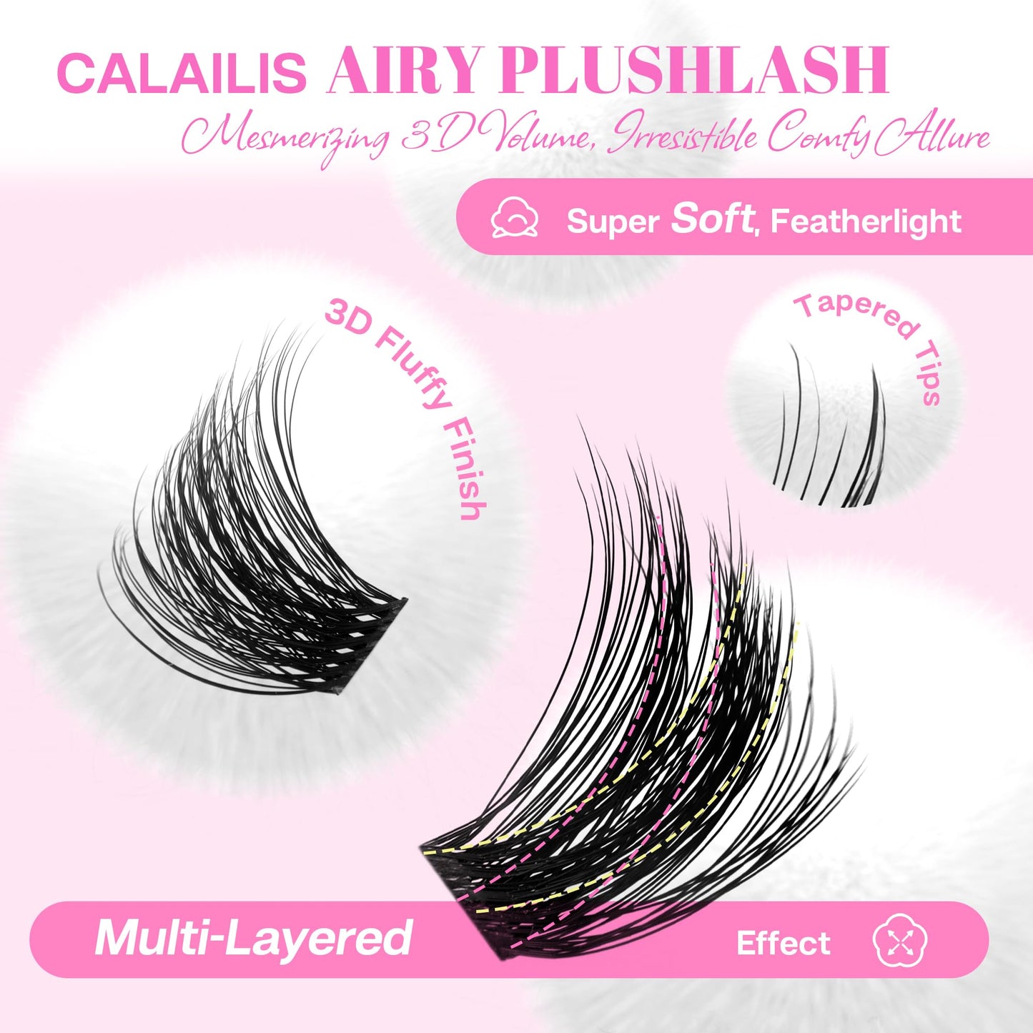 CALAILIS Lash Clusters Wispy 3D Fluffy Cluster Eyelash Extensions 96Pcs Multi-Layered Natural DIY Eyelash Clusters Soft and Reusable Volume Individual Cluster Lashes (56, 10-16MIX)