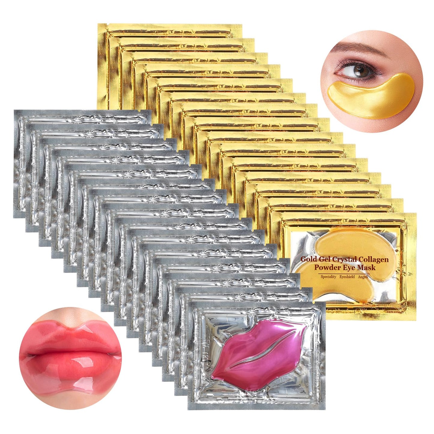 Jakuva 30 Pairs Lip Masks & Eye Masks,Gold Under Eye Patches for Puffy Eyes,Pink Lip Masks Skincare,Moisturizing Lip & Eye Skin,Anti-Aging,Reducing Fine Lines,Nourishing for Face Care