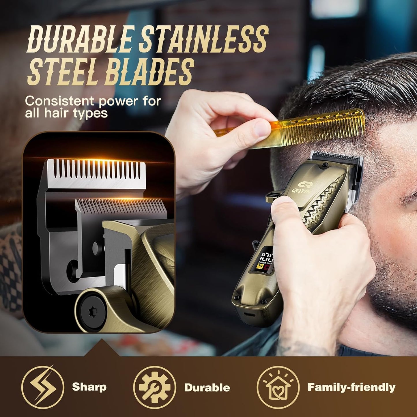Skiennix Hair Clippers - Professional Cordless Trimmer Set for Easy Self-Haircuts | 8500RPM Rechargeable (Bronze)