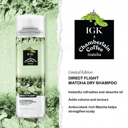 IGK Direct Flight Matcha Dry Shampoo - Oil Absorbing, Heat-Free Volume | Full & Travel Size | 2 Pack