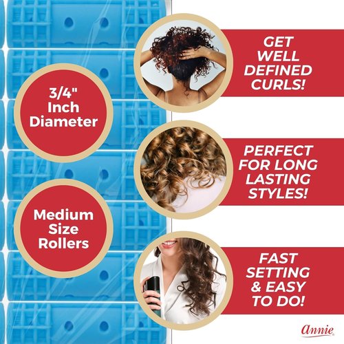 Annie Snap-On Magnetic Hair Rollers - Small 1/2 Inch, Secure Hold Without Pins - Blue, 14 Count