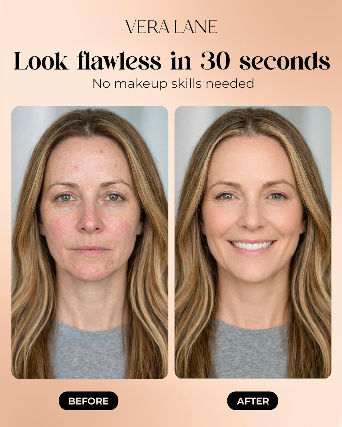 Vera Lane Color Changing Foundation - Self-Adjusting Makeup for Mature Skin | Natural, Lightweight Formula