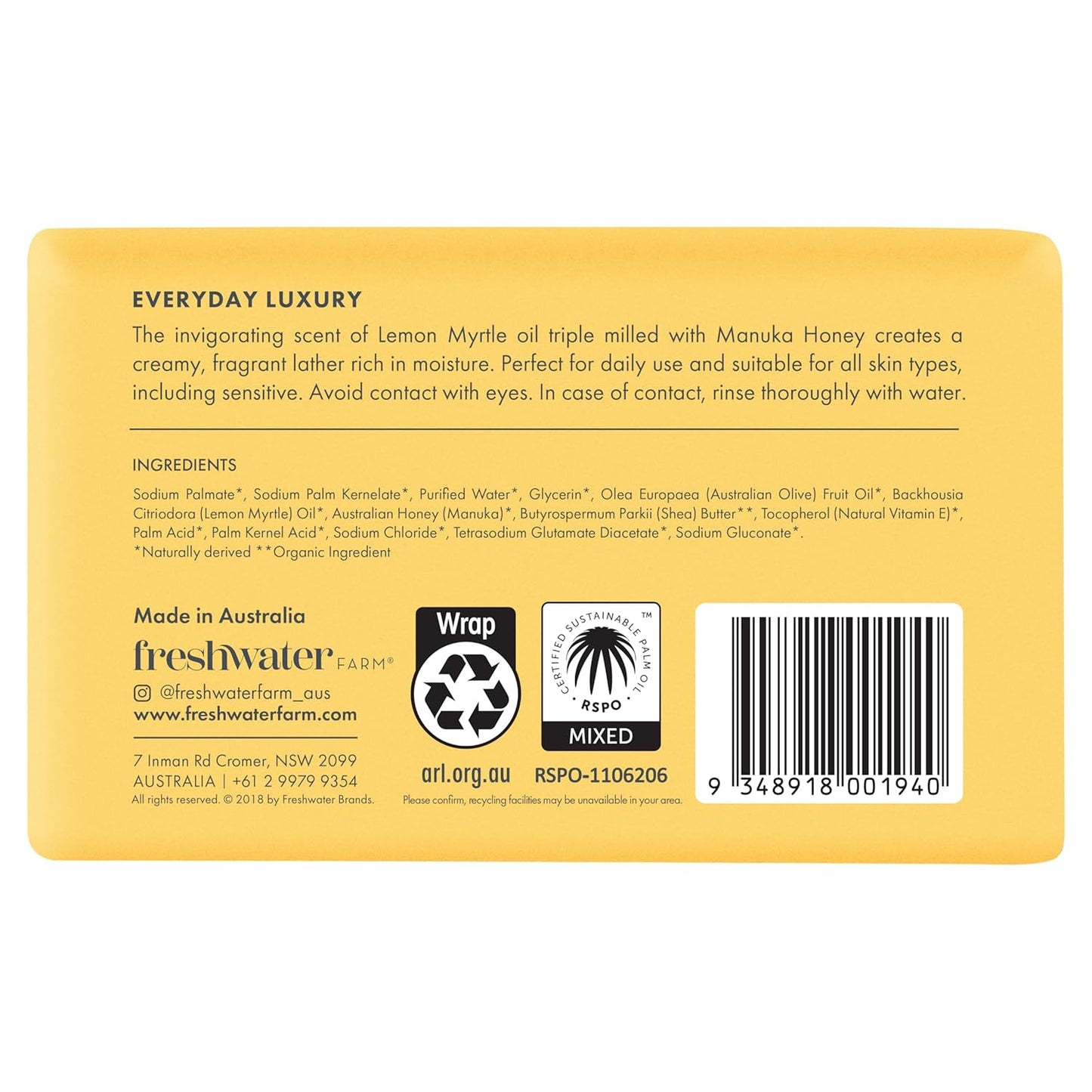 Skiennix Lemon Myrtle Oil Body Bar - Nourishing Manuka Honey Infusion | 5 oz