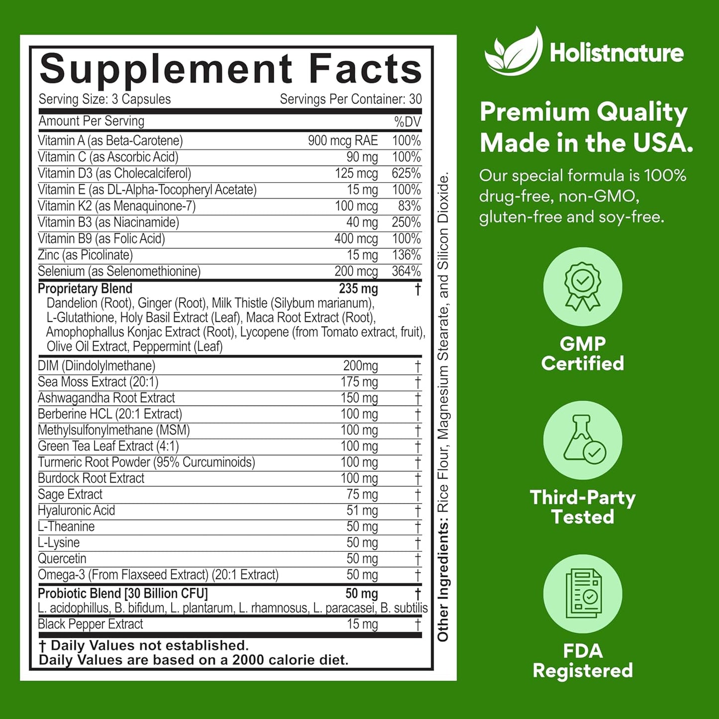 39-in-1 Cortisol Support Supplement | DIM, Zinc, Probiotics & Ashwagandha – Immune & Detox – 90 Capsules