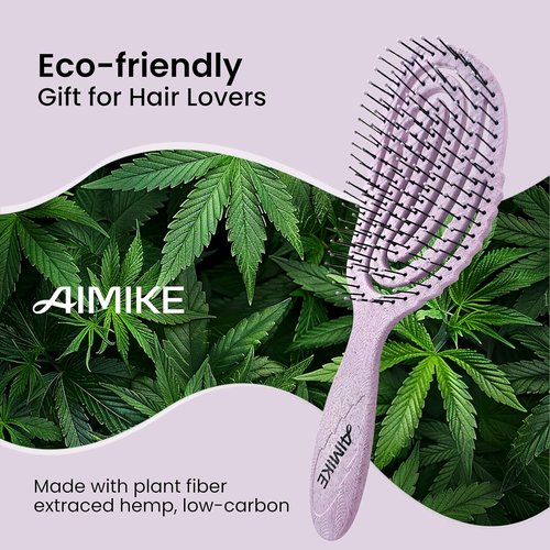 AIMIKE Hemp-Relax Detangler Hair Brush - Eco-Friendly Vented Brush for Wavy & Straight Hair | Soft Bristles for Easy Tangle Removal