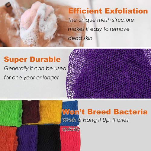 African Net Sponge | Authentic Exfoliating Body Scrub Net with Knots - Purple & Black Bath Sponge