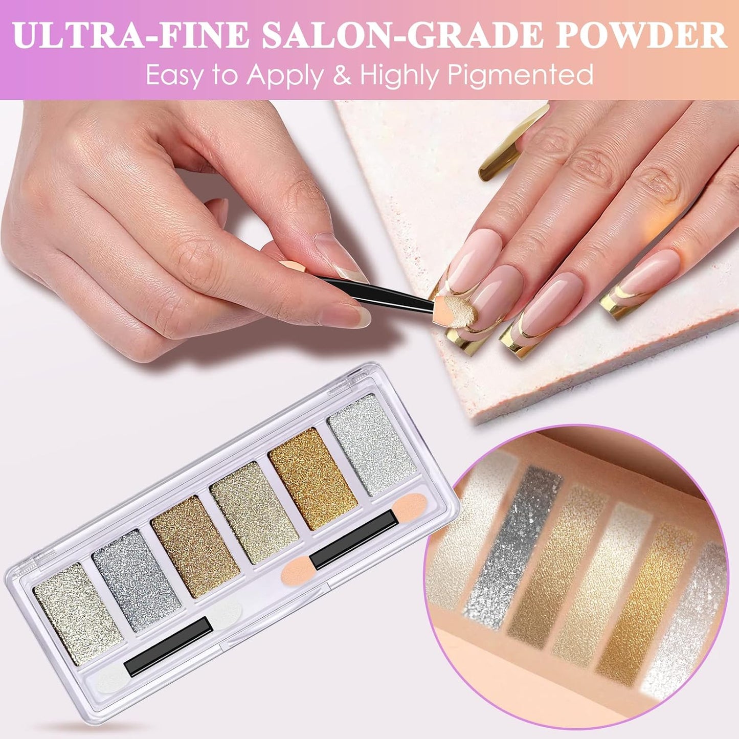 Skiennix Holographic Nail Powder Set - 6 Iridescent Colors for Stunning Metallic Nail Art