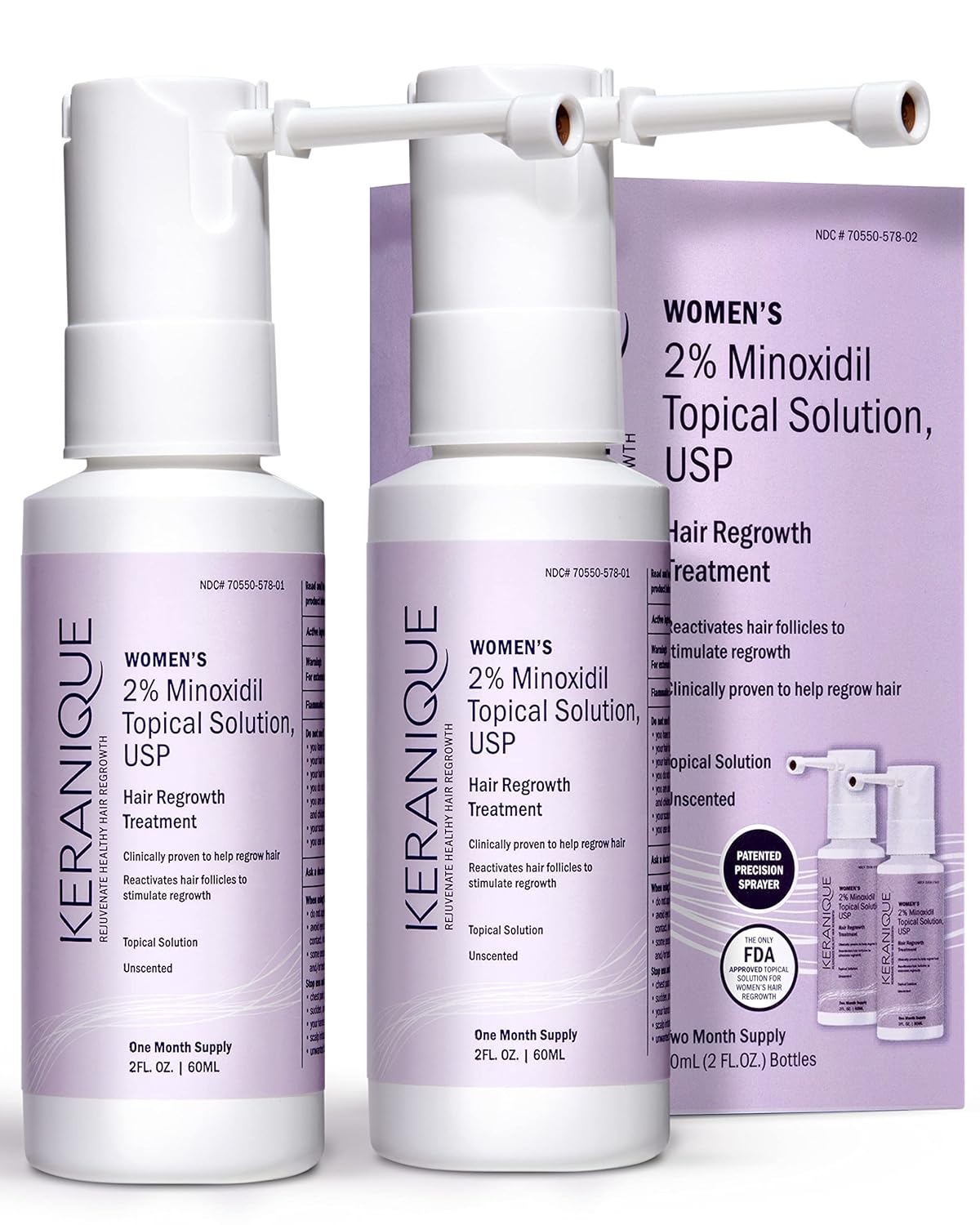 Keranique Hair Regrowth Treatment for Women - 2% Minoxidil Solution for Thinning Hair - 4 Fl Oz with Precision Spray Applicator