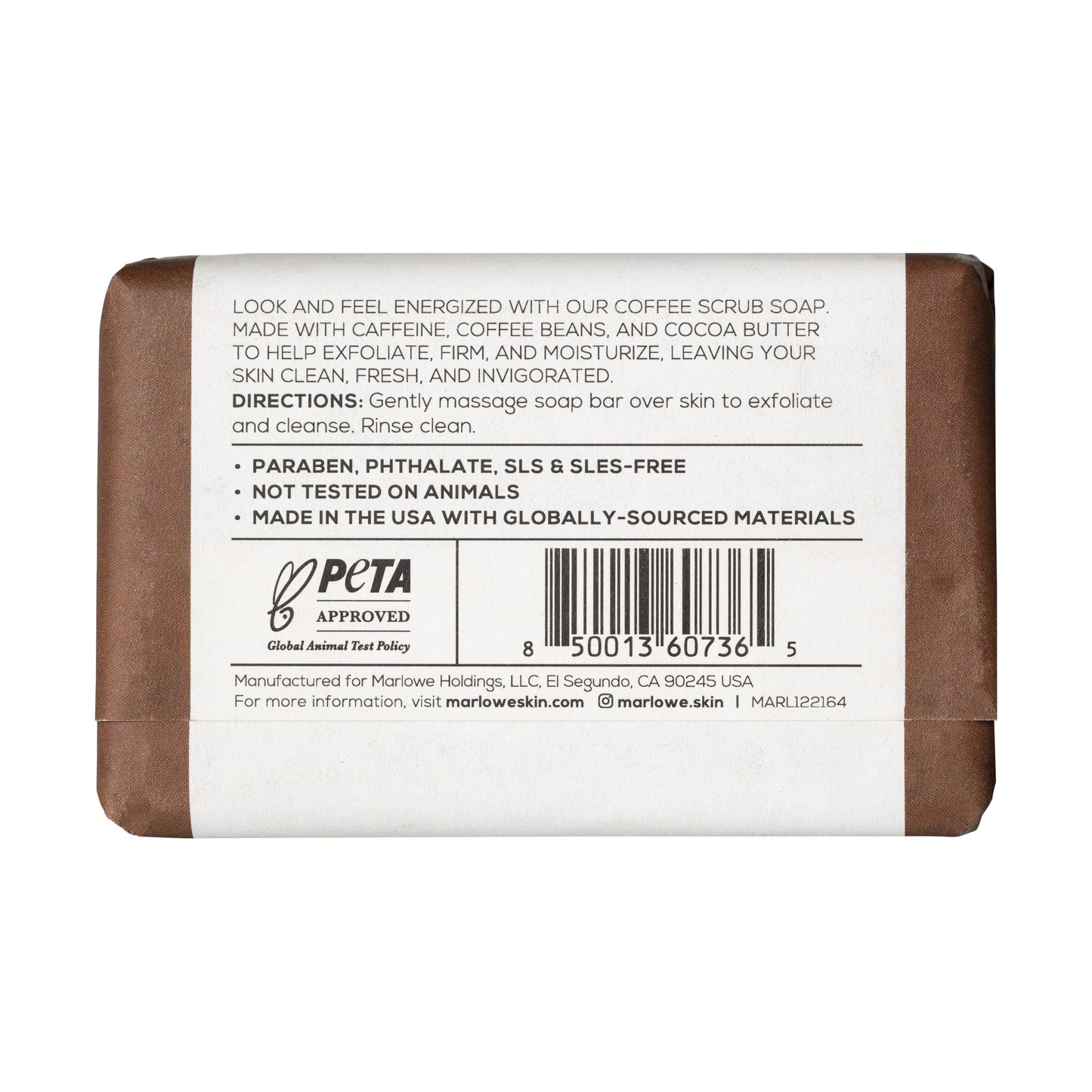 MARLOWE. No. 109 Coffee Bar Soap 7 oz (3 Bars), Body Scrub Soap for Men, Refreshing, Energizing & Exfoliating Soap with Natural Extract, Caffeine, Coffee Bean & Cocoa Butter, Fresh Brewed Coffee Scent