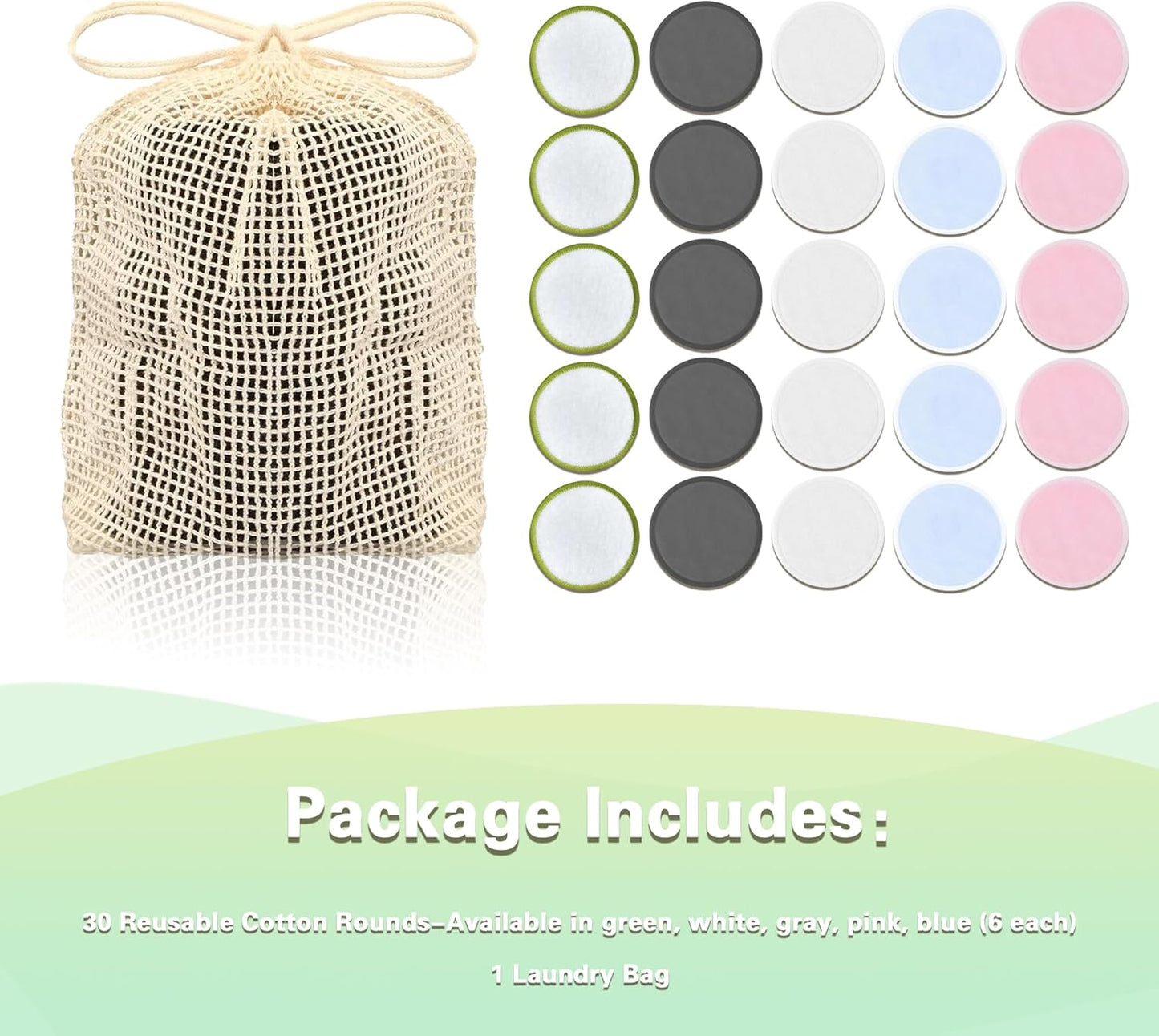 Chloven Reusable Cotton Rounds - 30 Pack Washable Bamboo Makeup Remover Pads with Storage Bag