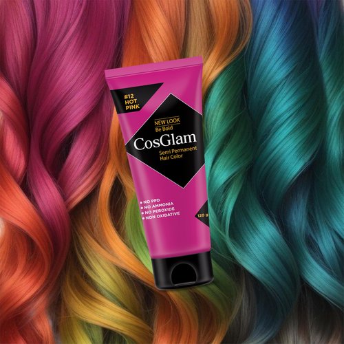 Cosglam Semi Permanent Hair Color for Women & Men, (120g, #12 Hot Pink) Enriched with Conditioner, Glossy Finish, No Ammonia, No Peroxide & Non Oxidative, Vegan Highlights Colorful Hair Dye