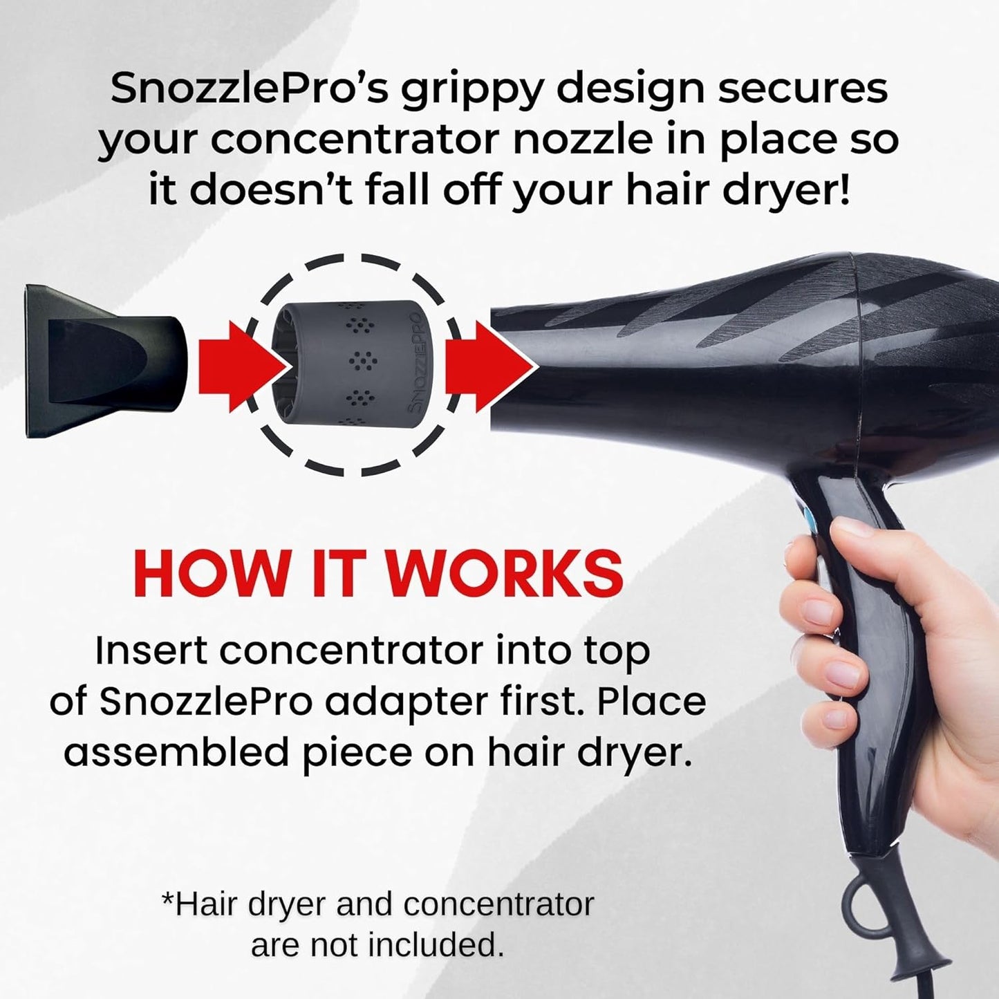 SnozzlePro Universal Hair Dryer Attachment - Patented No-Slip Adapter for 1.5” to 2.25” Nozzles