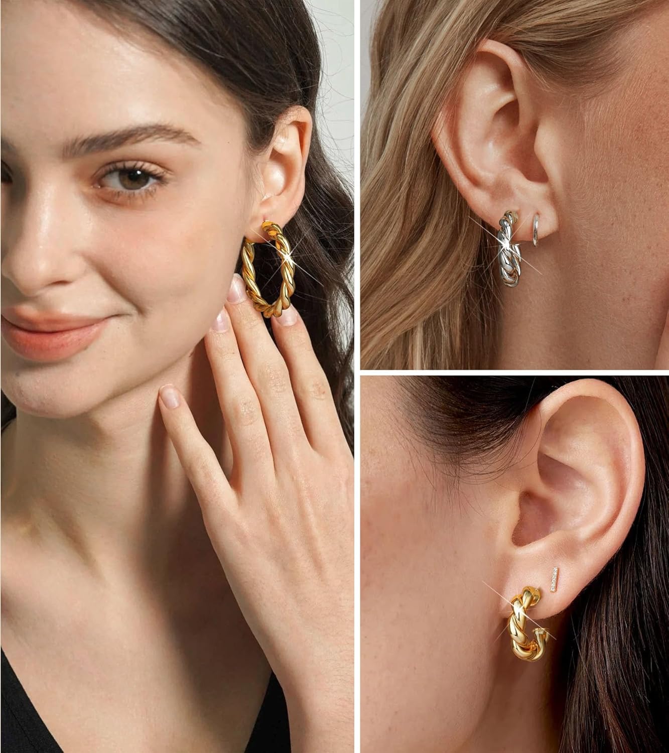 Wowshow Gold Hoop Earrings - 14K Gold Plated Chunky Design | Lightweight Jewelry Gifts in 14/20/30/35/45MM