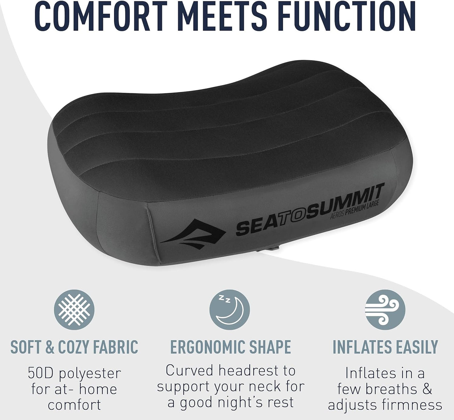Sea to Summit Aeros Premium Inflatable Travel Pillow - Regular Size, Navy Blue Comfort