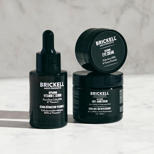 Brickell Men's Anti-Aging Skin Care Routine - Night Cream, Vitamin C Serum & Eye Cream Gift Set