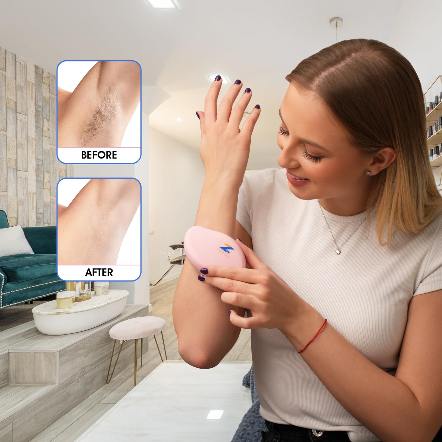 Crystal Hair Remover for Women and Men, Reusable Crystal Hair Eraser Magic Painless Exfoliation Hair Removal Tool, Magic Hair Eraser Device for Back Arms Legs (Pink)