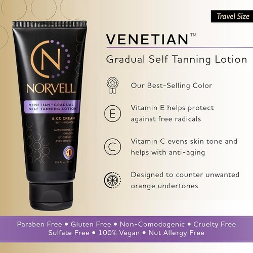 Norvell Venetian Self Tanner - Gradual Color Extender Moisturizing Lotion, 2.5 fl. oz | Violet & Brown Tone Cream