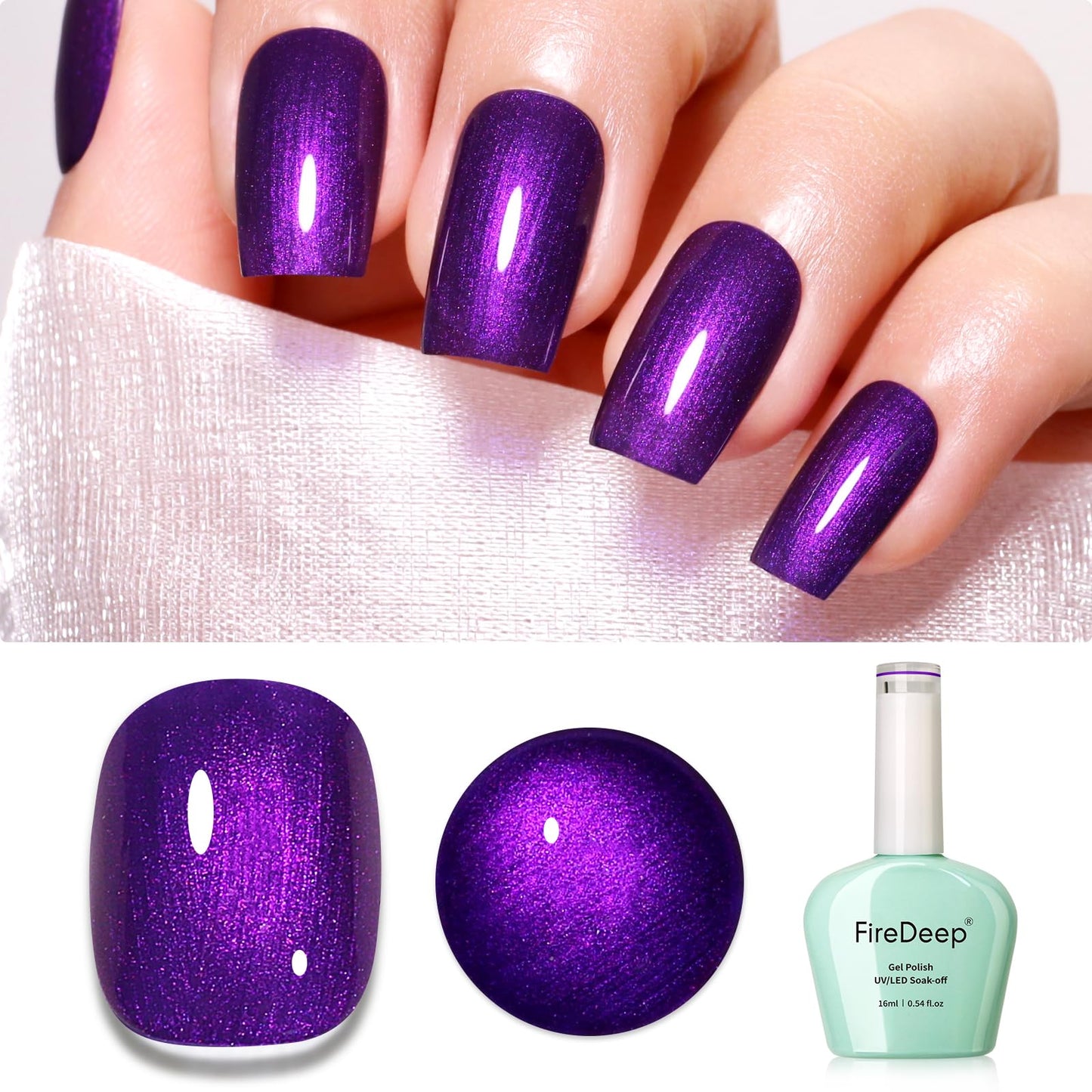 Firedeep Glitter Purple Gel Nail Polish 16ML Big Bottles Pearl Purple Metal Pearl Effect UV/LED Soak Off Gel Polish for Nail Art Manicure DIY 1Pcs