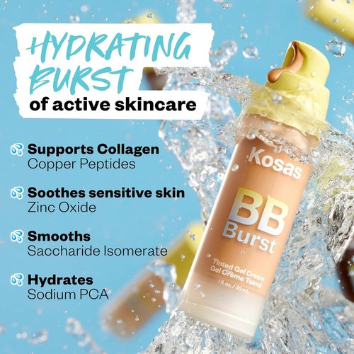 Kosas BB Burst Tinted Face Gel Cream - Hydrates, Smoothes Skin & Supports Collagen - Deep Neutral Cool 41 (1 Oz/30 ML)