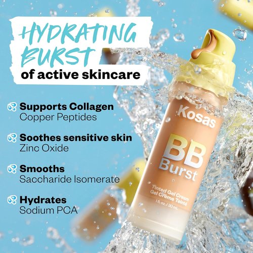 Kosas BB Burst Tinted Face Gel Cream - Hydrating, Collagen-Supporting Formula - Deep Neutral Cool 41 (1 Oz/30 ML)