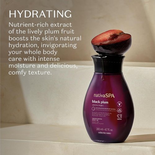 Nativa SPA by O Boticário Black Plum Body Oil - Hydrating Scented Moisturizer with Quinoa Drops | 6.8 Ounce