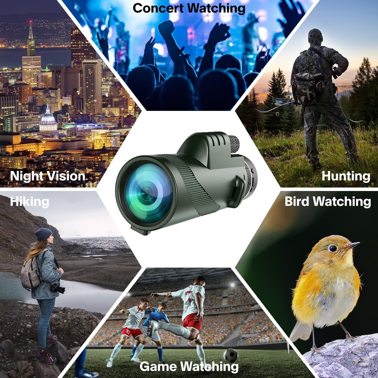 Monocular-Telescope 80x100 High Powered Monoculars High Definition for Adults High Powered with Smartphone Adapter Telescope Hunting Wildlife Bird Watching Travel Camping Hiking-Green