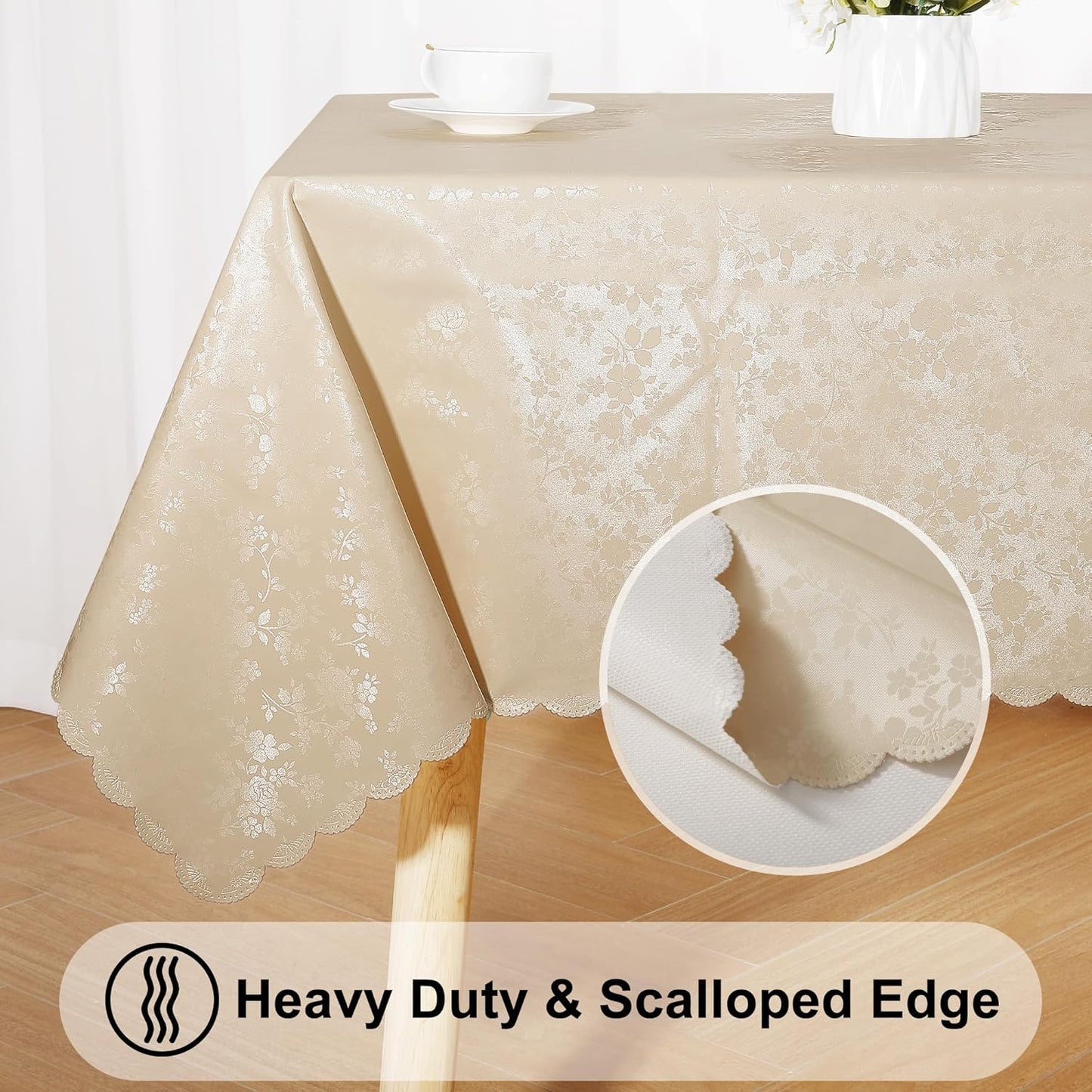 Smiry Square Table Cloth, Waterproof Heavy Duty Vinyl Tablecloths, Wipeable Washable Table Cover for Kitchen and Dining Room (Beige, 54" X 54")