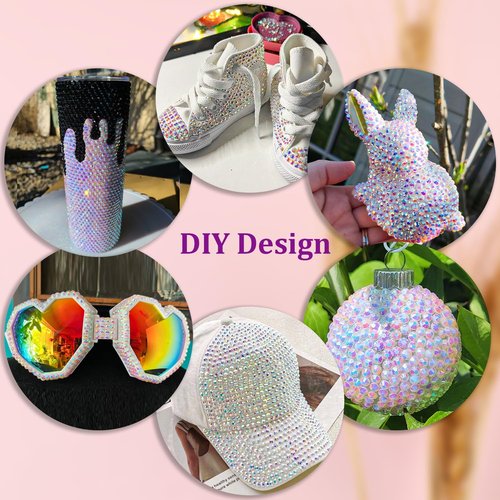 Resin Jelly Rhinestones for Crafting with B7000 Jewelry Glue, 1 Box White AB Flatback Crystal with 3Pcs 10ml Glue, Bedazzling Non Hotfix Gems for DIY Tumblers Clothing Shoes Manicure