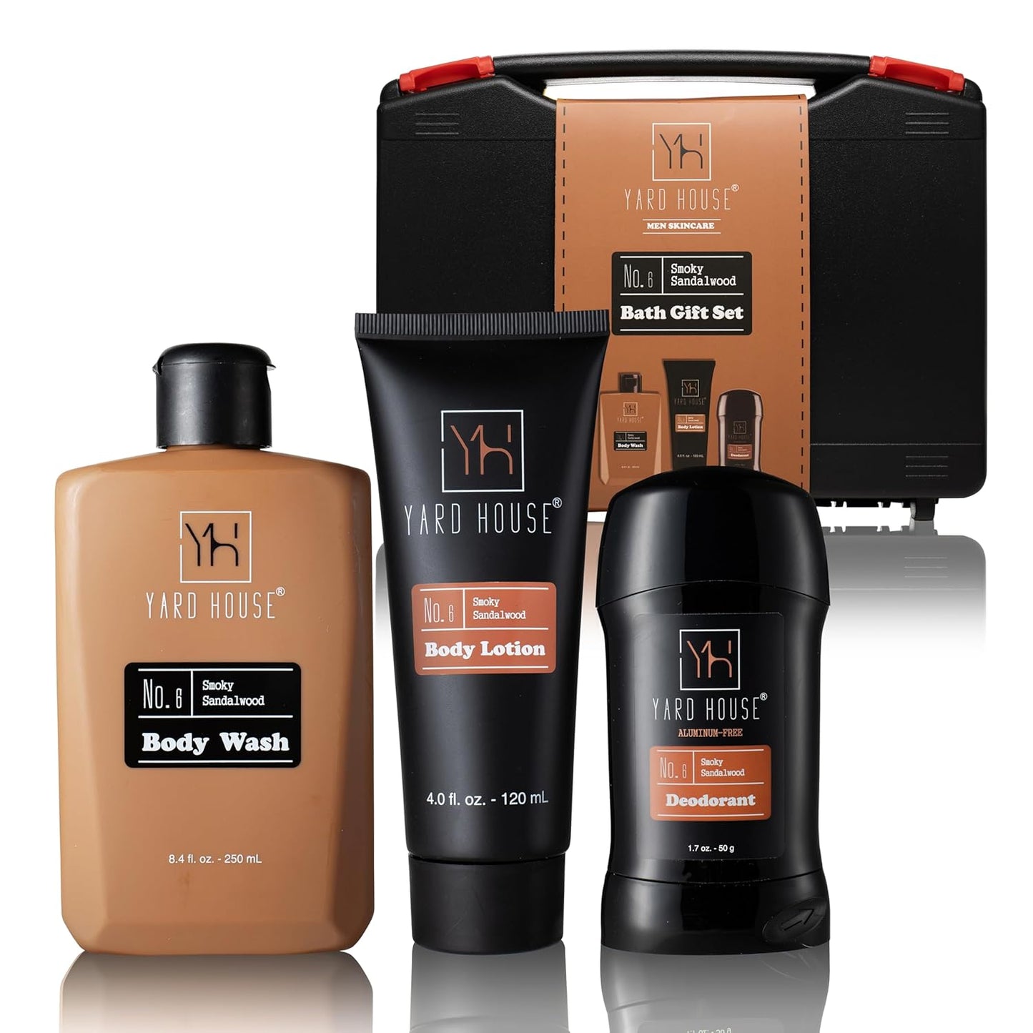 Skiennix Men’s Bath Gift Set - Smoky Sandalwood | 4-Piece Grooming Kit in Travel Toolbox Case - Ideal for Father’s Day & Holidays