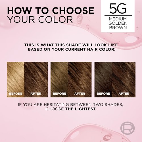 L'Oreal Paris Excellence Crème Permanent Hair Dye, Triple Care Hair Color with Hyaluronic Acid for 100% Gray Coverage, 5G Medium Golden Brown, 1 Kit (Packaging May Vary)